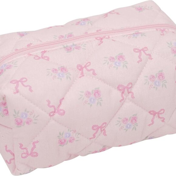 Handmade Quilted Cotton Makeup Bag for Women - Cute Cosmetic Pouch, Travel Toile - Picture 1 of 7